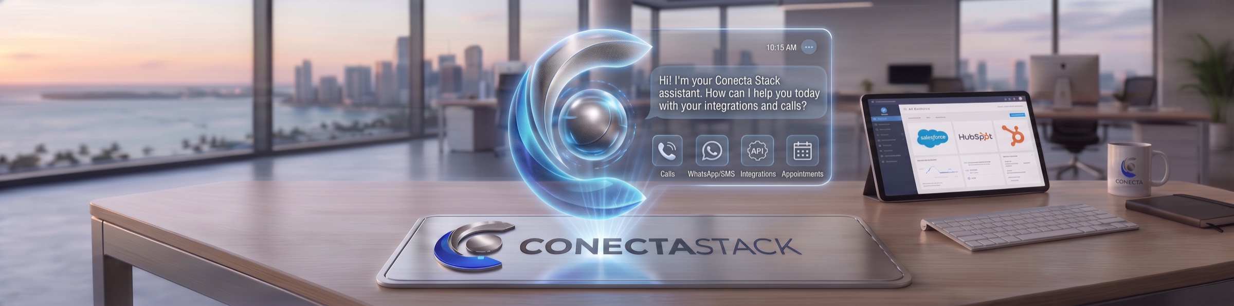 Conecta Stack virtual assistant: calls, WhatsApp/SMS, integrations and appointments
